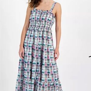 Nautica Navy red and White Smocked Tiered Maxi Sundress